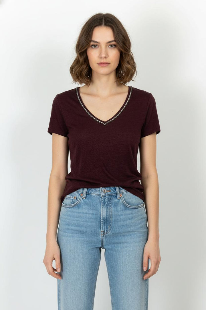 T-shirt Bordeaux - Taille S/36 de la marque Maje | PARAD104733 - Vendu par Paradigme - Image 1
