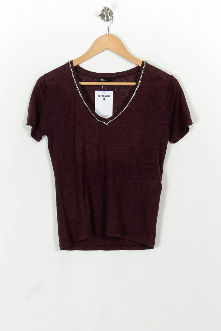 T-shirt Bordeaux - Taille S/36 de la marque Maje | PARAD104733 - Vendu par Paradigme - Image 2