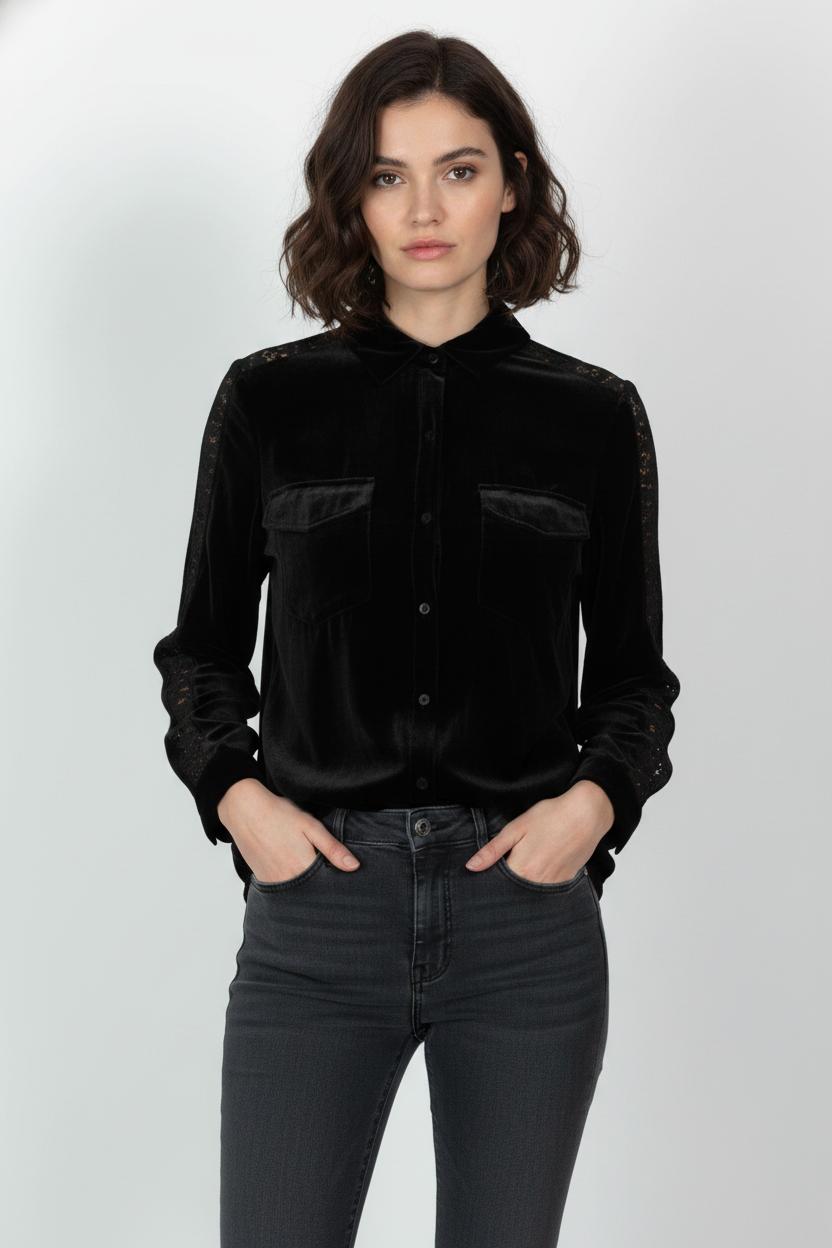 Chemise Noire - Taille XS/34 de la marque The Kooples | PARAD104749 - Vendu par Paradigme - Image 1