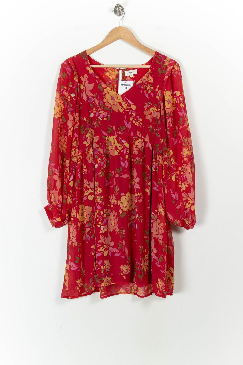 Robe Fleurie Rouge et Jaune - Taille XL/42 de la marque Grace & Mila | PARAD104759 - Vendu par Paradigme - Image 2