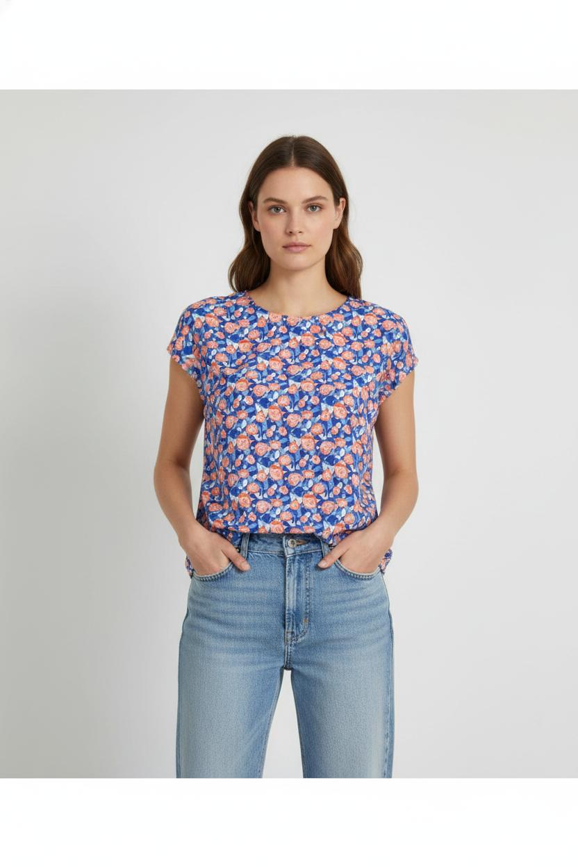 Blouse Fleurie Bleue et Orange - Taille M/38 de la marque Ekyog | PARAD104910 - Vendu par Paradigme - Image 1