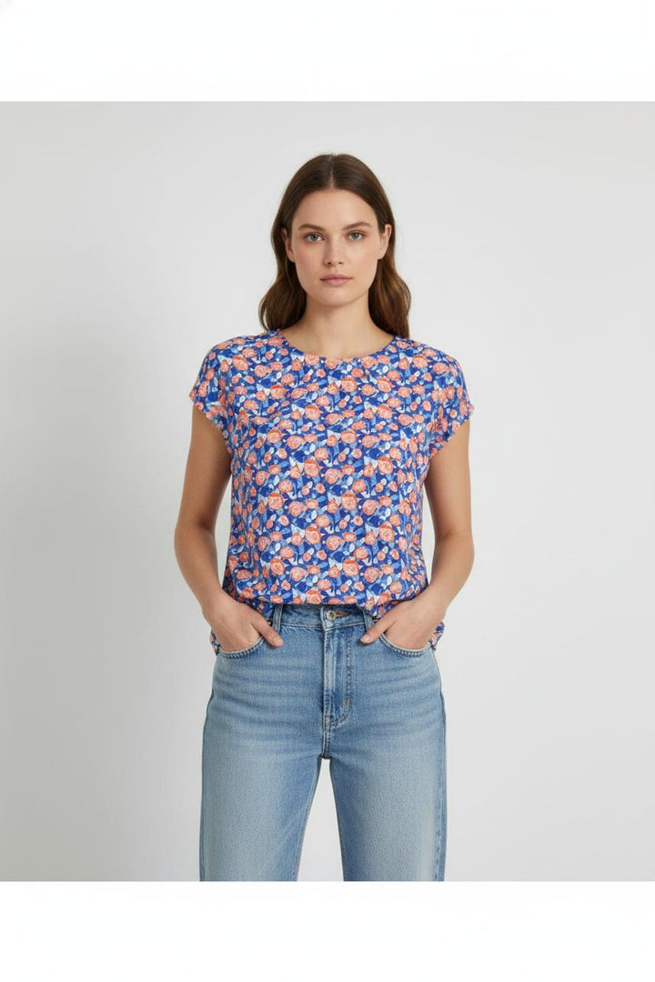 Blouse Fleurie Bleue et Orange - Taille M/38 de la marque Ekyog | PARAD104910 - Vendu par Paradigme - Image 1