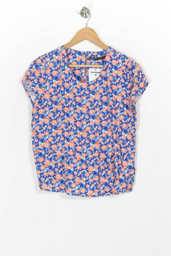 Blouse Fleurie Bleue et Orange - Taille M/38 de la marque Ekyog | PARAD104910 - Vendu par Paradigme - Image 2