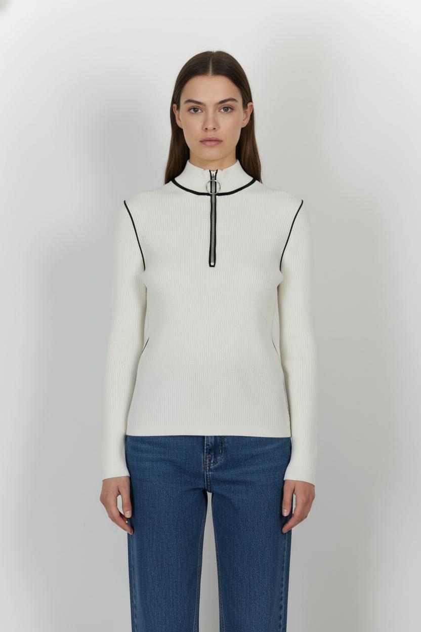 Pull Blanc et Noir - Taille M/38 de la marque Maje | PARAD104919 - Vendu par Paradigme - Image 1