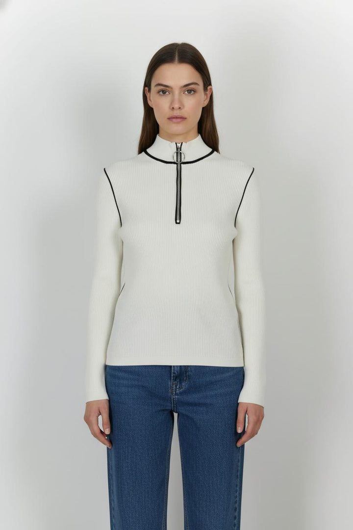 Pull Blanc et Noir - Taille M/38 de la marque Maje | PARAD104919 - Vendu par Paradigme - Image 1