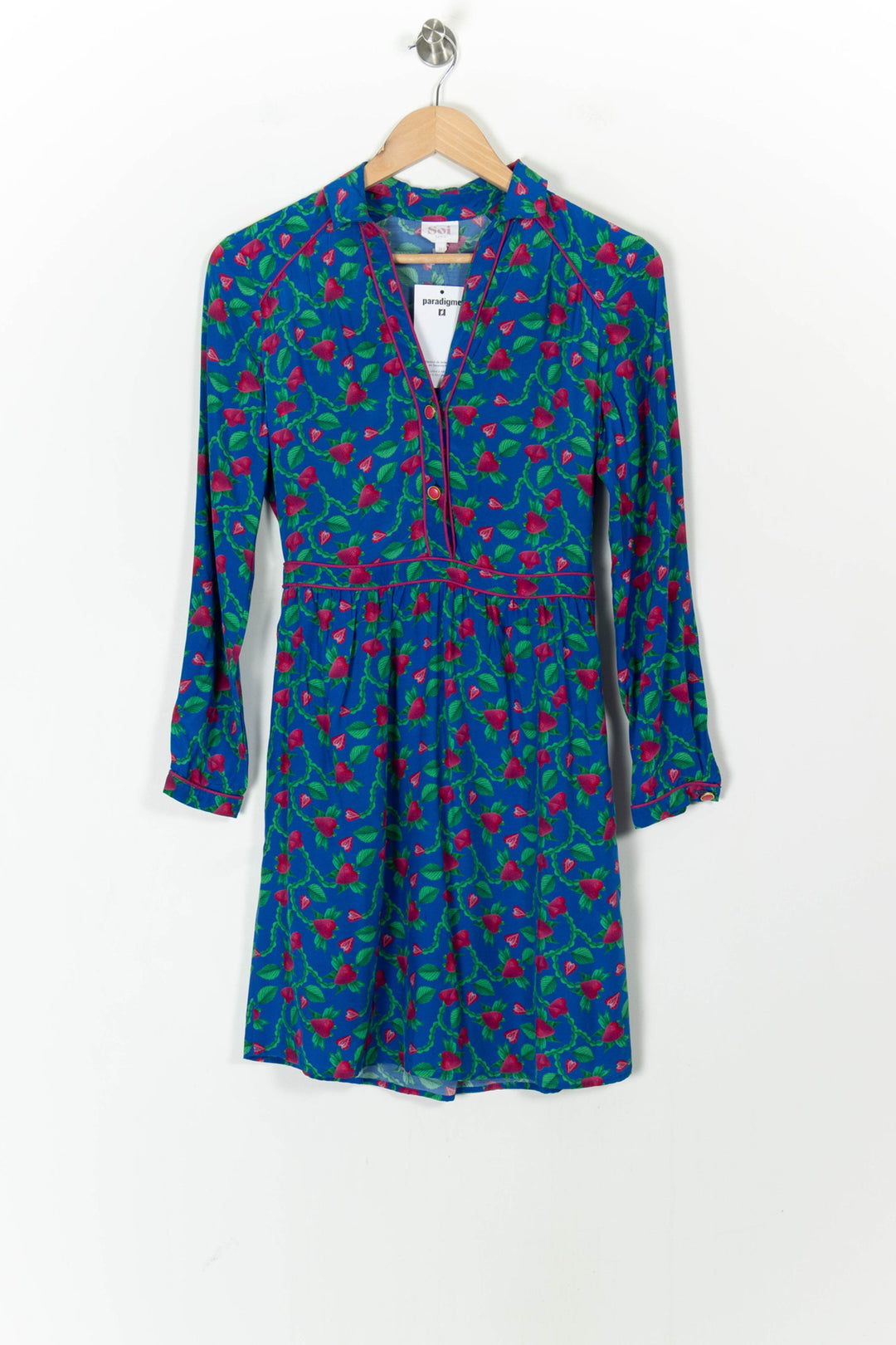 Robe Fleurie Bleue et Rouge - Taille XS/34 de la marque Soi Paris | PARAD104945 - Vendu par Paradigme - Image 2