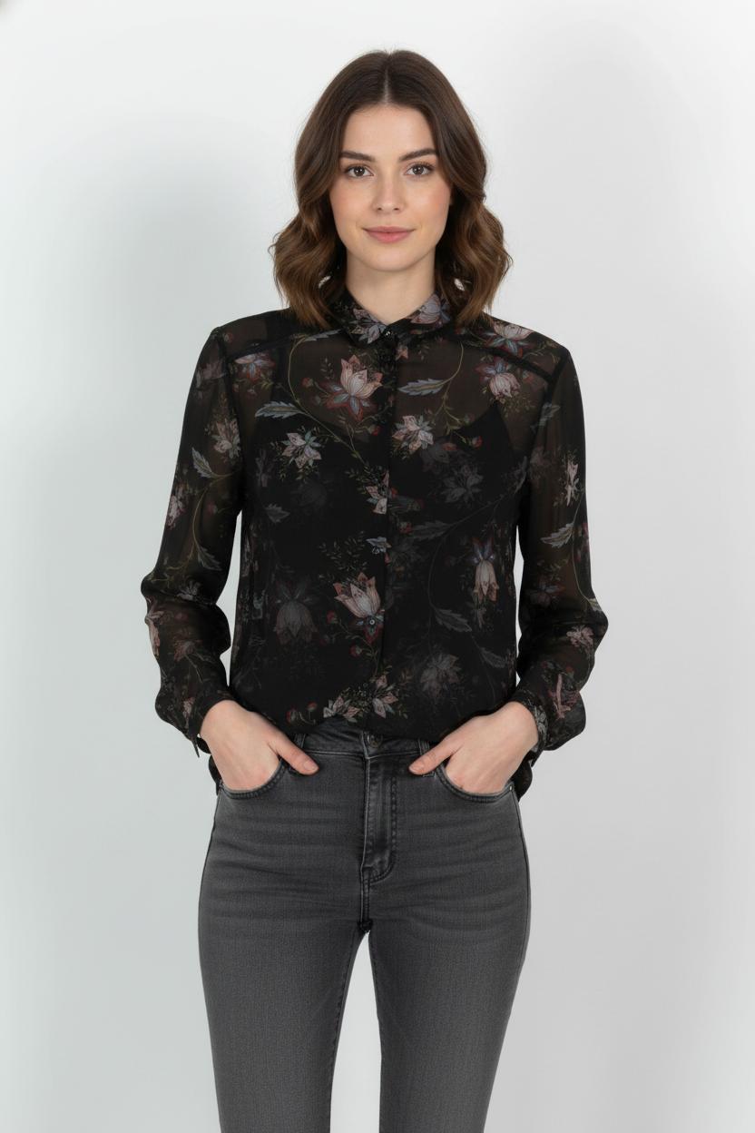 Blouse Noire et Fleurie - Taille L/40 de la marque One Step | PARAD104996 - Vendu par Paradigme - Image 1