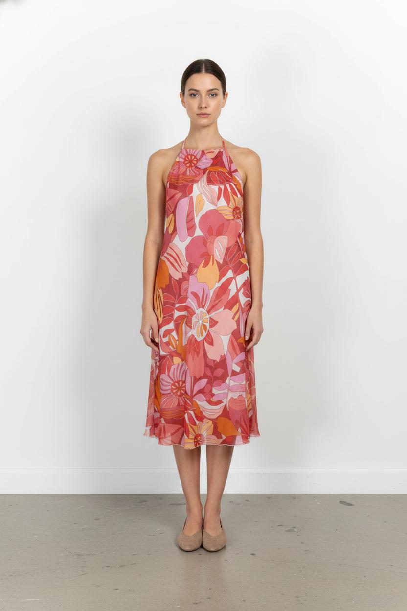 Robe Midi Rose et Orange - Taille S/36 de la marque Maison 123 | PARAD105002 - Vendu par Paradigme - Image 1