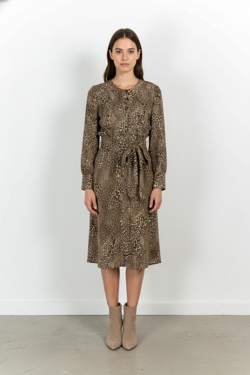 Robe Midi Léopard Beige et Noir - Taille M/38 de la marque Rouje | PARAD105006 - Vendu par Paradigme - Image 1