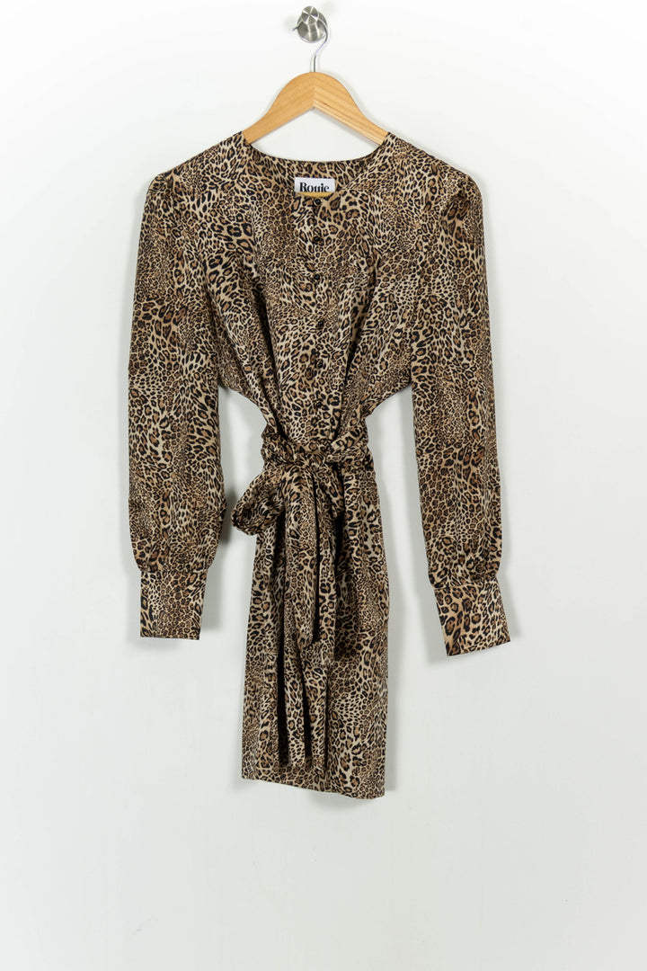 Robe Midi Léopard Beige et Noir - Taille M/38 de la marque Rouje | PARAD105006 - Vendu par Paradigme - Image 2