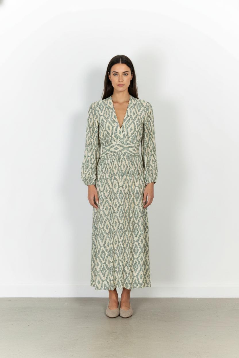 Robe Longue Verte et Écrue - Taille S/36 de la marque Stella Forest | PARAD105016 - Vendu par Paradigme - Image 1
