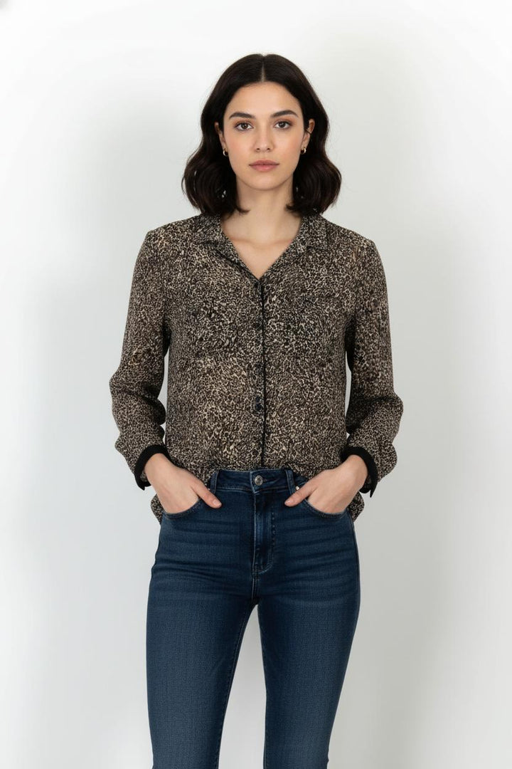 Chemise Léopard Noir et Beige - Taille M/38 de la marque IKKS | PARAD105018 - Vendu par Paradigme - Image 1