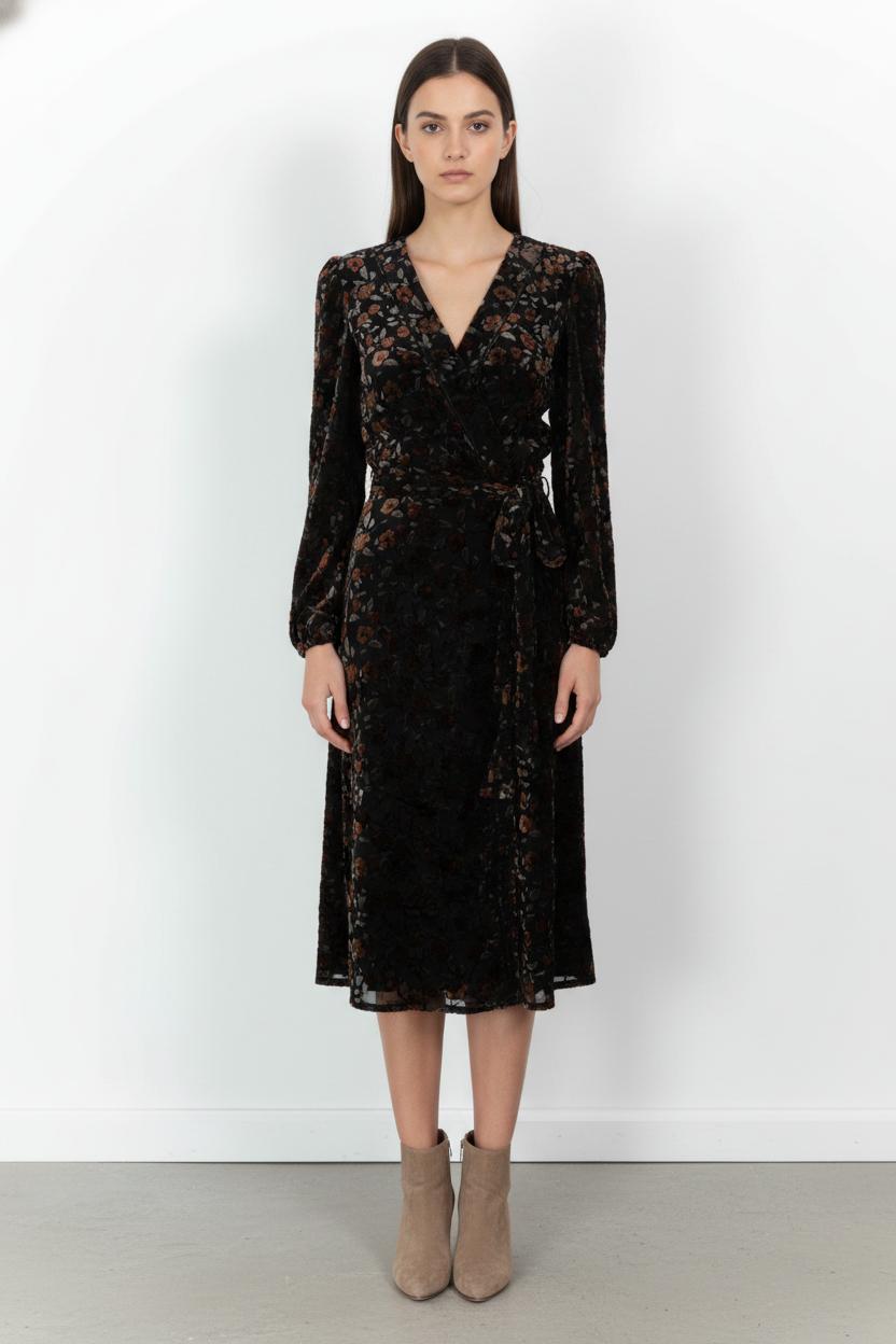 Robe portefeuille noire et marron - Taille M/38 de la marque Kookai | PARAD105033 - Vendu par Paradigme - Image 1