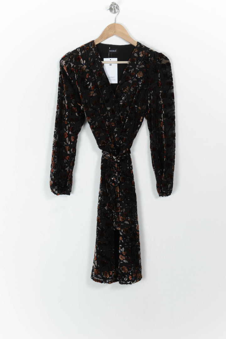 Robe portefeuille noire et marron - Taille M/38 de la marque Kookai | PARAD105033 - Vendu par Paradigme - Image 2