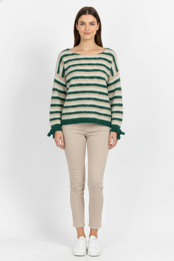 Pull Rayé Vert et Beige - Taille M/38 de la marque Des petits hauts | PARAD105063 - Vendu par Paradigme - Image 1