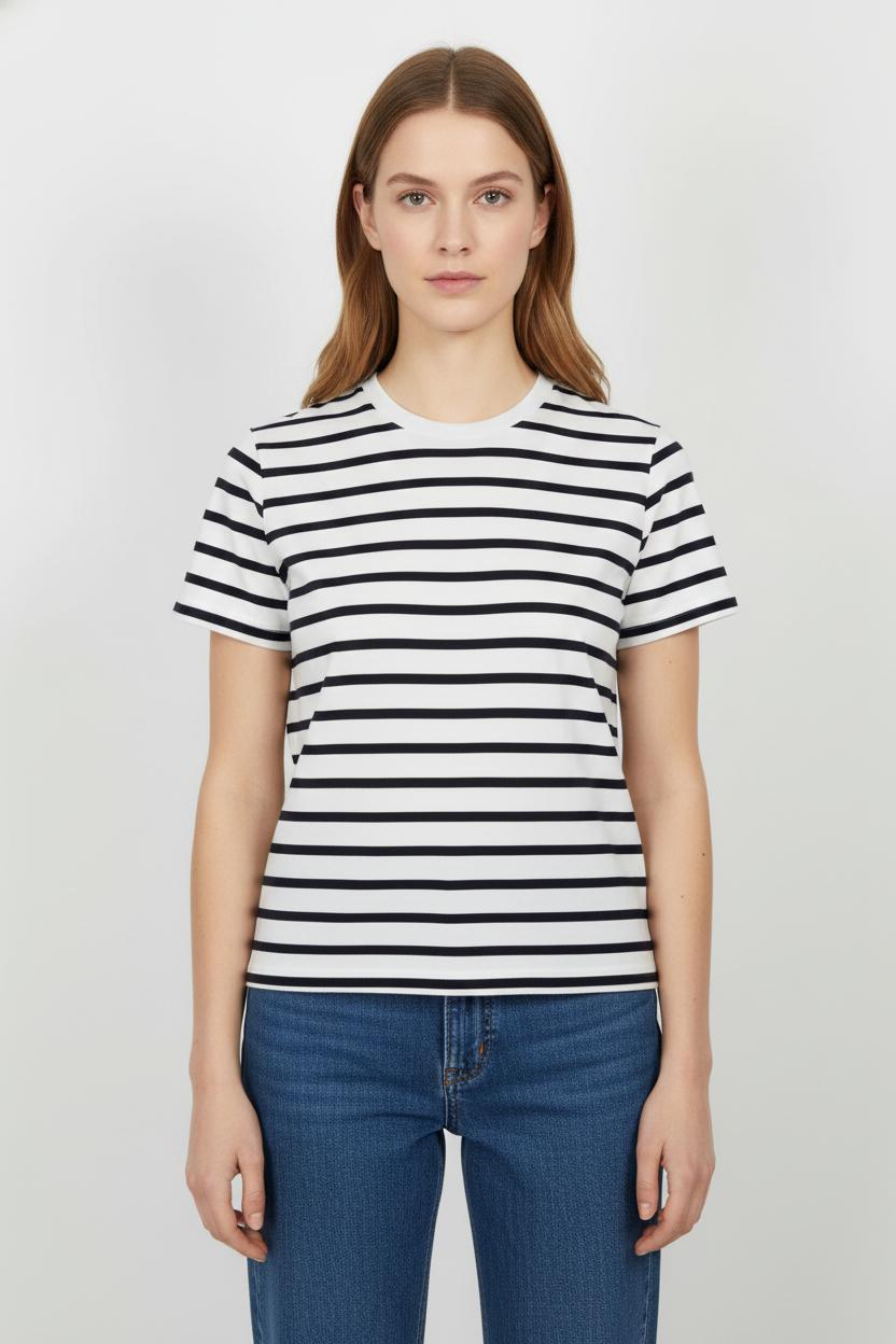 Tee-shirt Blanc et Bleu Marine - Taille S/36 de la marque IKKS | PARAD105122 - Vendu par Paradigme - Image 1