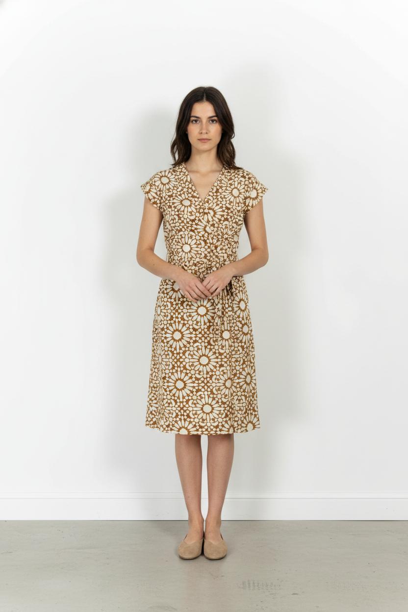 Robe portefeuille marron et beige - Taille S/36 de la marque Soeur | PARAD105151 - Vendu par Paradigme - Image 1