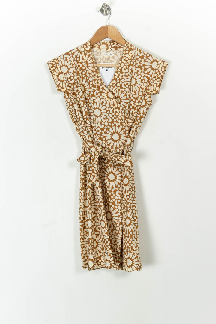 Robe portefeuille marron et beige - Taille S/36 de la marque Soeur | PARAD105151 - Vendu par Paradigme - Image 2
