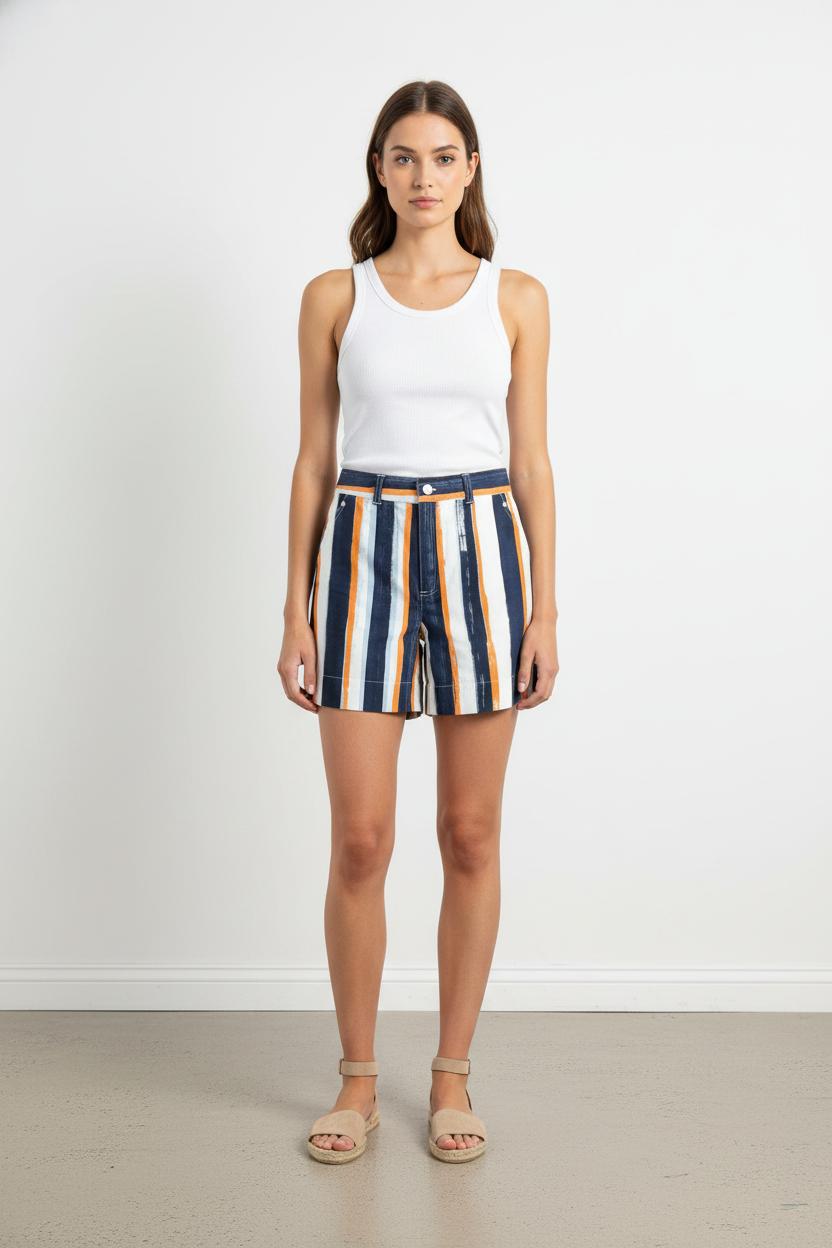 Short Rayé Bleu Marine Orange et Blanc - Taille S/36 de la marque Agnès b. | PARAD105160 - Vendu par Paradigme - Image 1