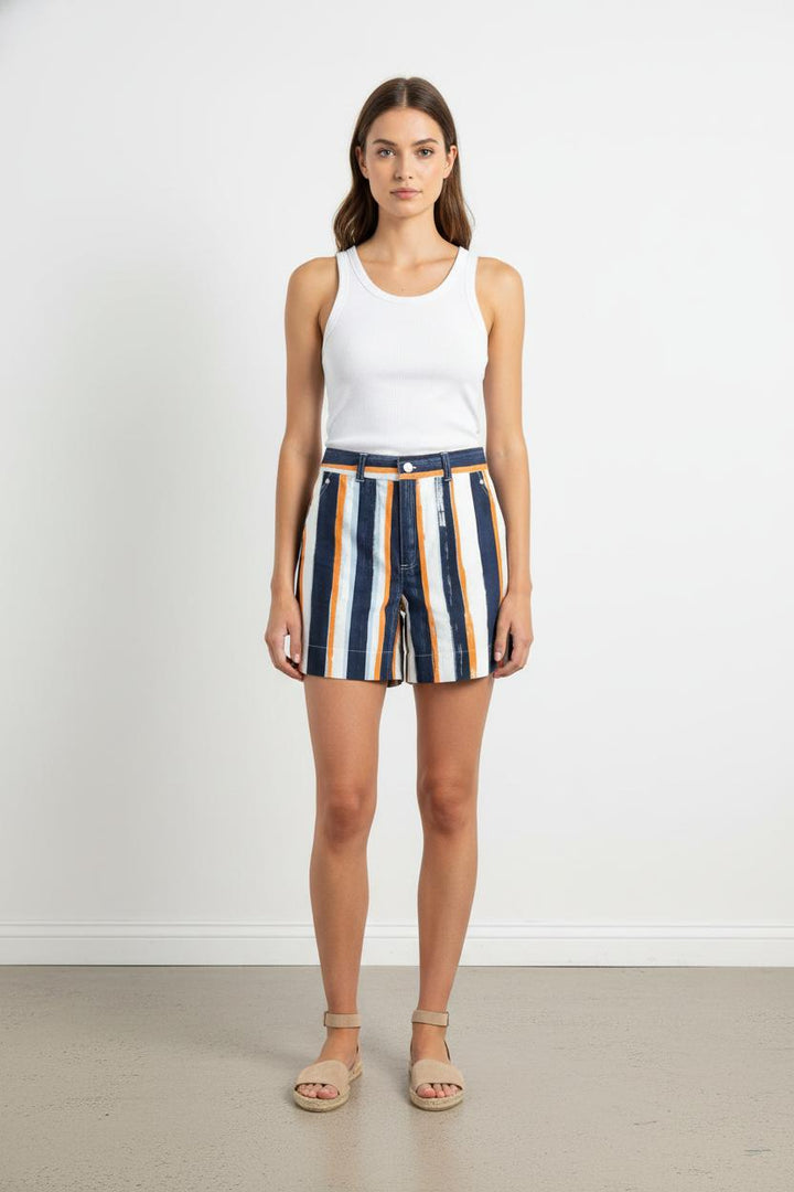 Short Rayé Bleu Marine Orange et Blanc - Taille S/36 de la marque Agnès b. | PARAD105160 - Vendu par Paradigme - Image 1