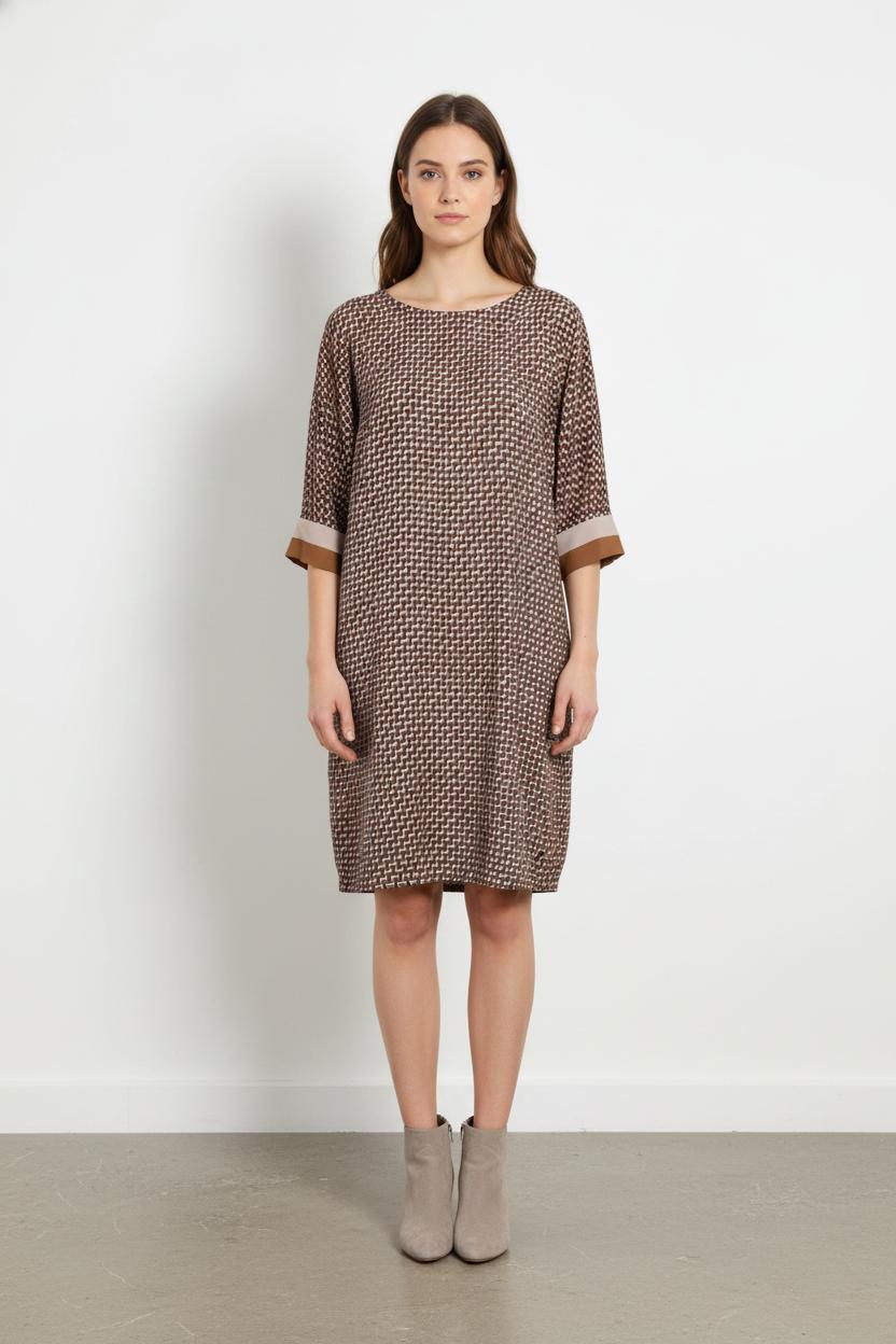 Robe Droite Marron et Beige - Taille L/40 de la marque La Fée Maraboutée | PARAD105197 - Vendu par Paradigme - Image 1