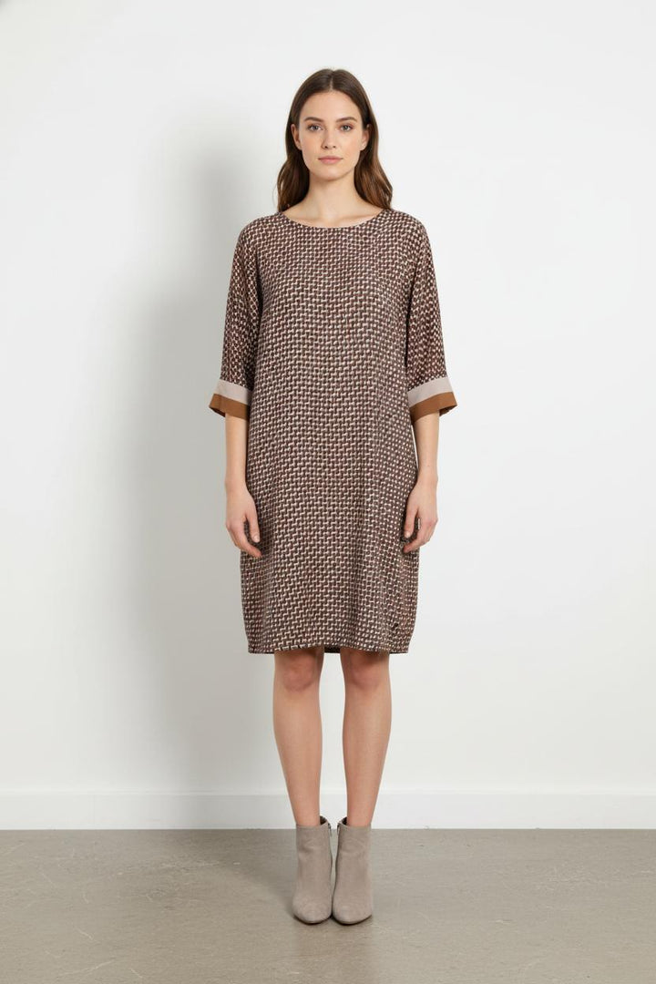 Robe Droite Marron et Beige - Taille L/40 de la marque La Fée Maraboutée | PARAD105197 - Vendu par Paradigme - Image 1
