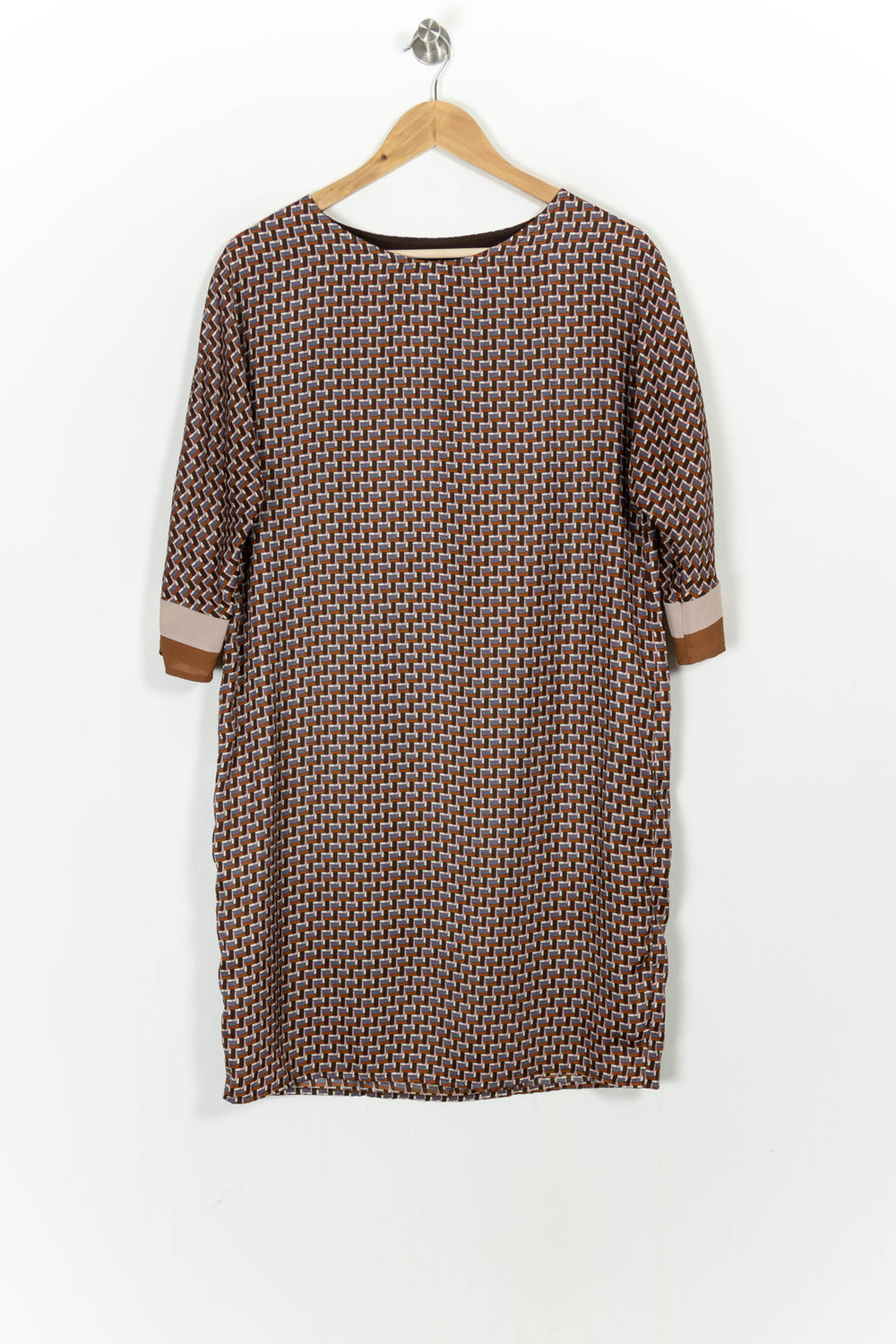 Robe Droite Marron et Beige - Taille L/40 de la marque La Fée Maraboutée | PARAD105197 - Vendu par Paradigme - Image 2