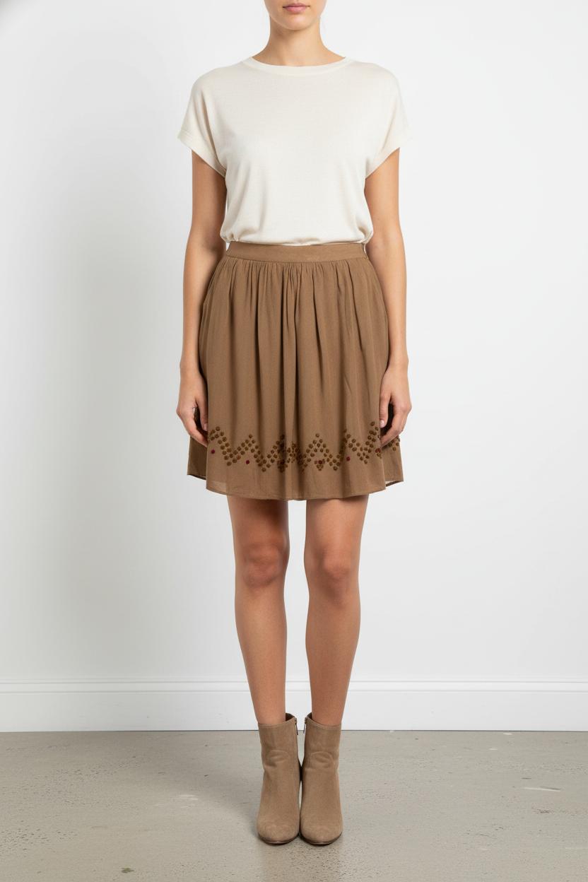 Jupe Courte Marron - Taille L/40 de la marque Caroll | PARAD105202 - Vendu par Paradigme - Image 1