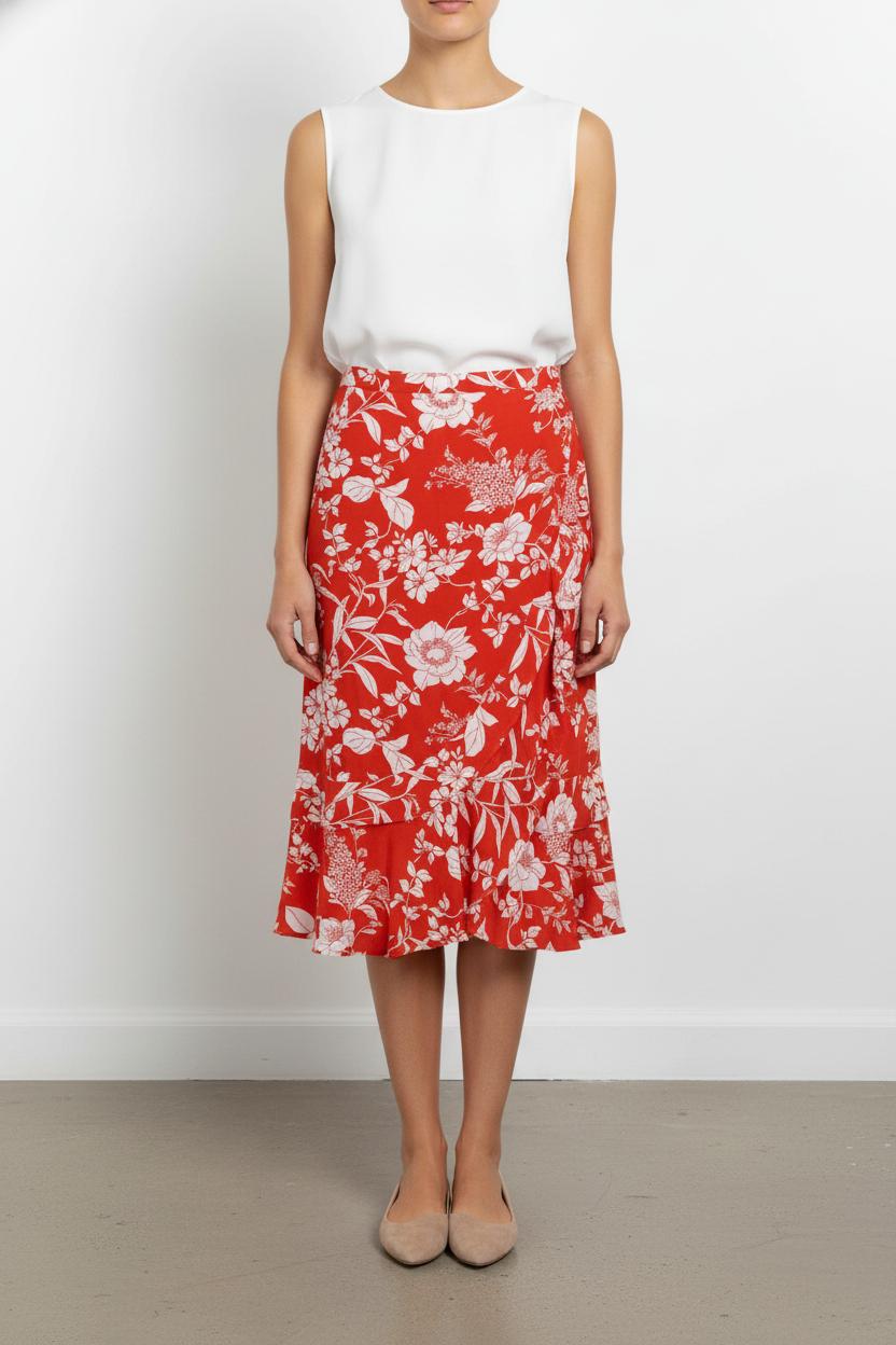 Jupe Midi Rouge et Blanche - Taille L/40 de la marque Caroll | PARAD105253 - Vendu par Paradigme - Image 1