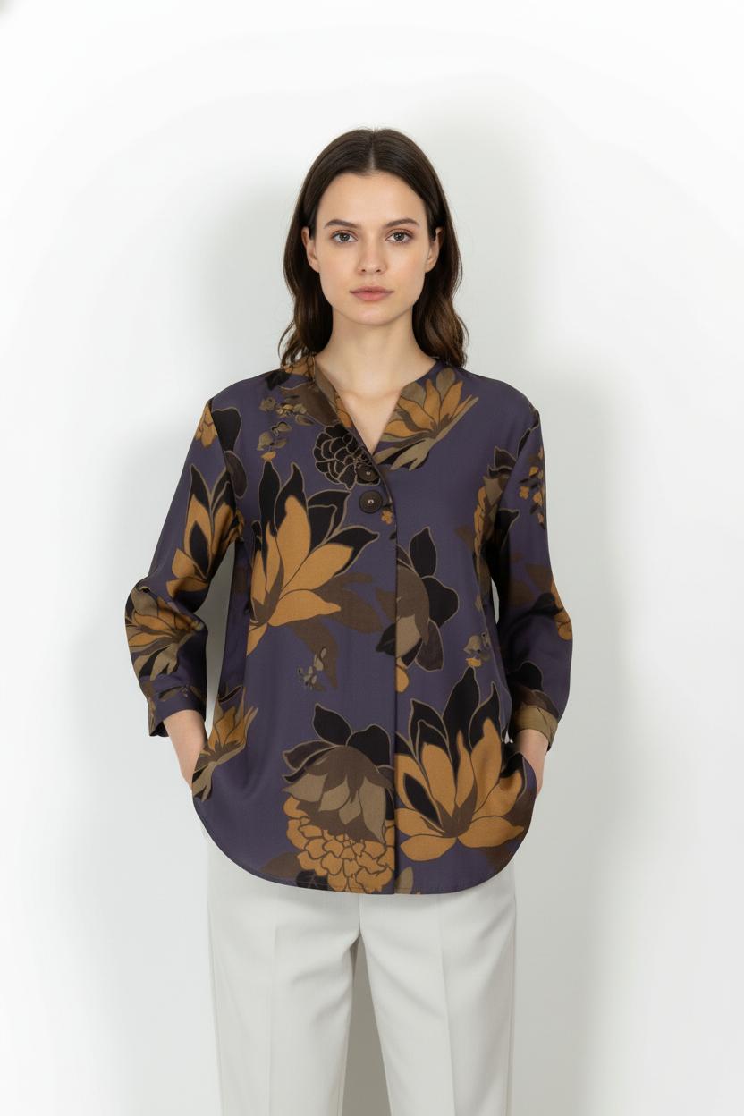 Blouse Violette et Marron - Taille XL/42 de la marque La Fée Maraboutée | PARAD105267 - Vendu par Paradigme - Image 1