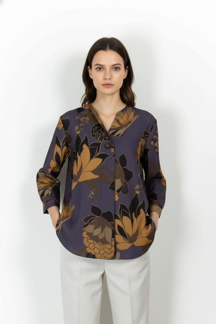 Blouse Violette et Marron - Taille XL/42 de la marque La Fée Maraboutée | PARAD105267 - Vendu par Paradigme - Image 1
