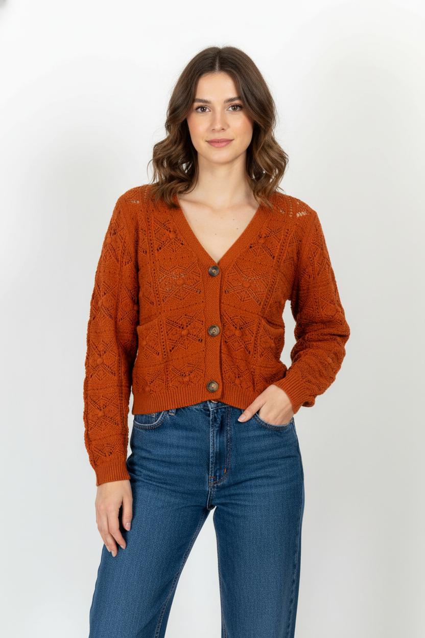 Cardigan Orange - Taille S/36 de la marque La Fée Maraboutée | PARAD105290 - Vendu par Paradigme - Image 1