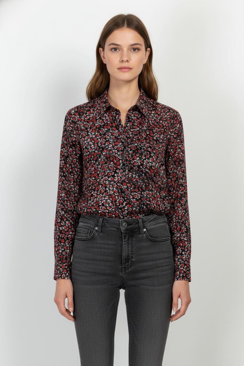 Chemise Fleurie Noire et Rouge - Taille S/36 de la marque The Kooples | PARAD105325 - Vendu par Paradigme - Image 1