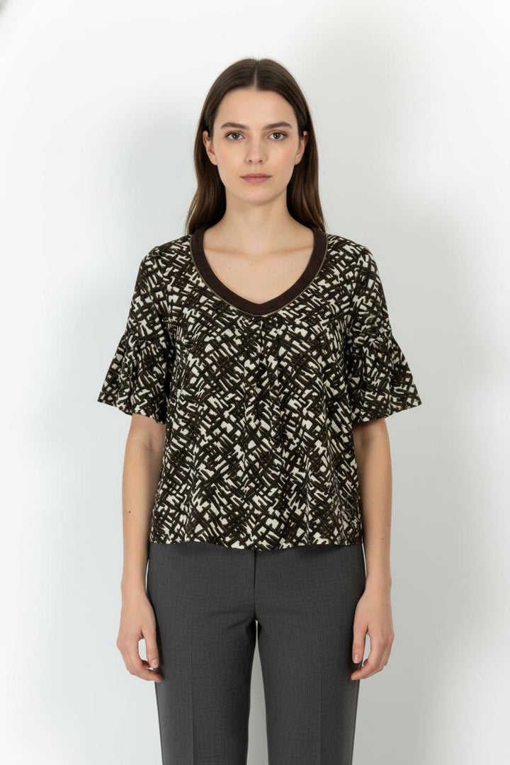 Blouse Marron et Blanc - Taille M/38 de la marque Sandro | PARAD105403 - Vendu par Paradigme - Image 1