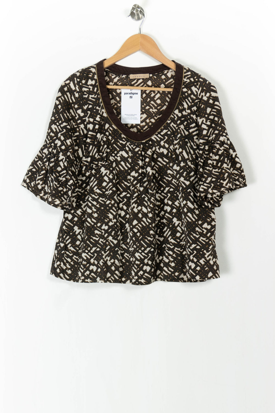 Blouse Marron et Blanc - Taille M/38 de la marque Sandro | PARAD105403 - Vendu par Paradigme - Image 2