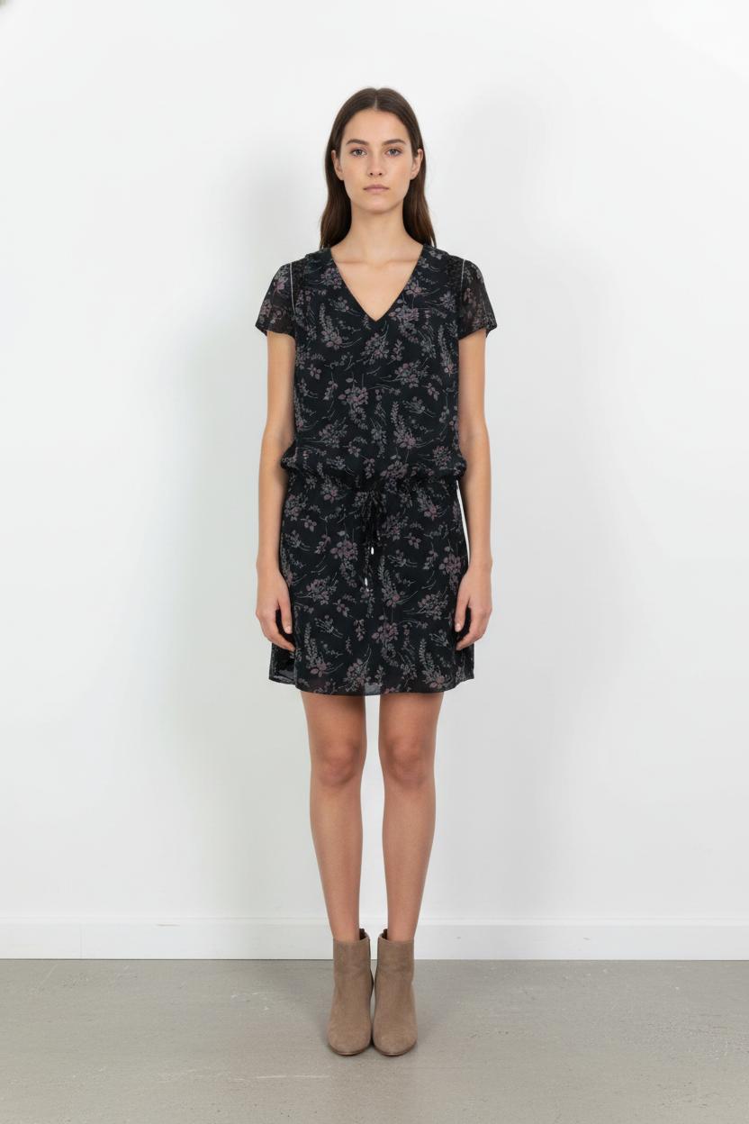 Robe Fluide Noire et Fleurie - Taille M/38 de la marque IKKS | PARAD105422 - Vendu par Paradigme - Image 1