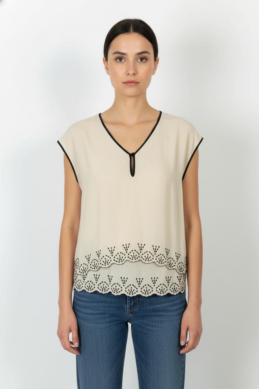 Blouse Beige et Noire - Taille S/36 de la marque Zadig&Voltaire | PARAD105459 - Vendu par Paradigme - Image 1