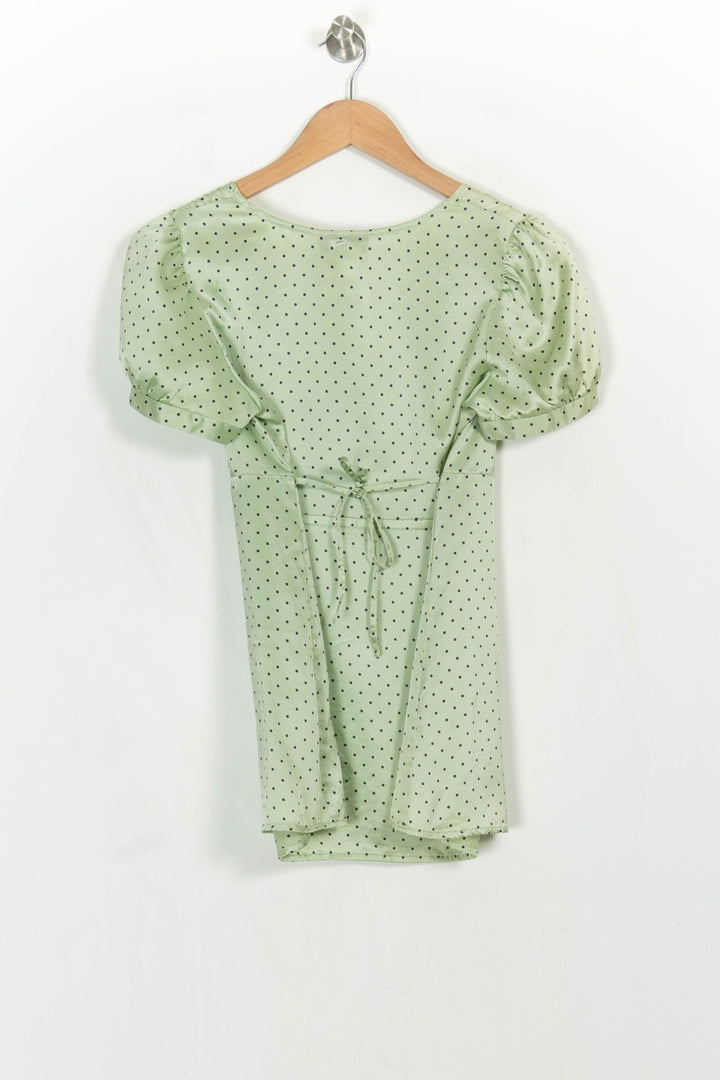 Robe Courte Verte à Pois Noirs - Taille L/40 de la marque Agnès b. | PARAD105461 - Vendu par Paradigme - Image 4