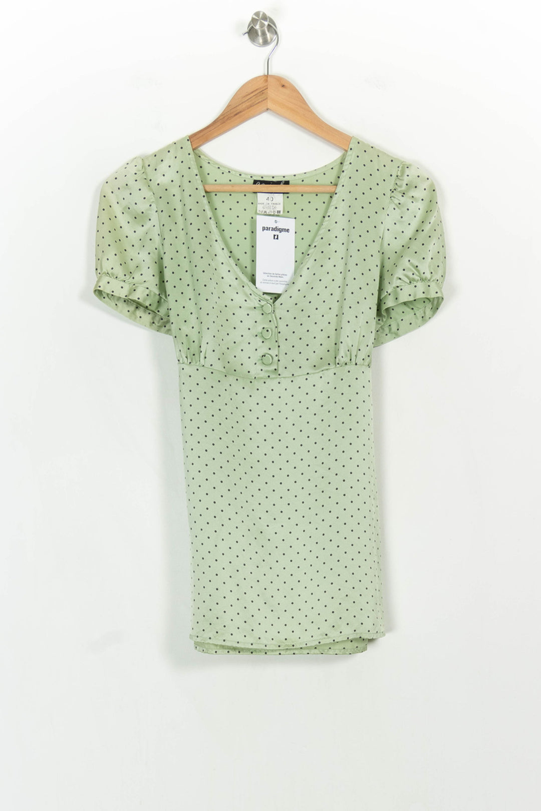 Robe Courte Verte à Pois Noirs - Taille L/40 de la marque Agnès b. | PARAD105461 - Vendu par Paradigme - Image 2