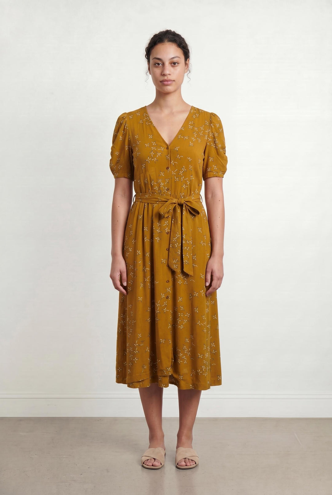 Robe Midi Fleurie Marron - Taille XL/42 de la marque Sessùn | PARAD105482 - Vendu par Paradigme - Image 1
