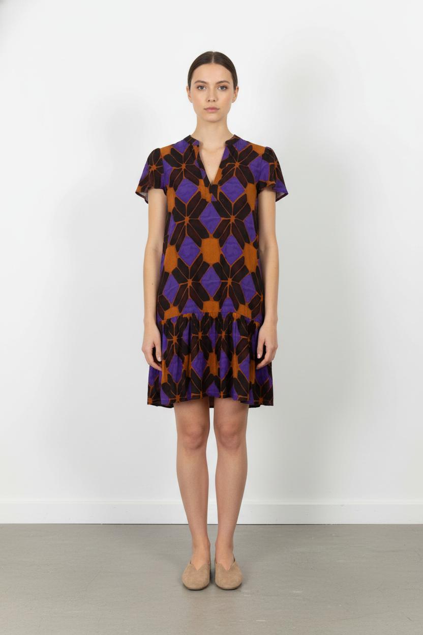Robe Courte Violette et Marron - Taille L/40 de la marque La Fée Maraboutée | PARAD105539 - Vendu par Paradigme - Image 1
