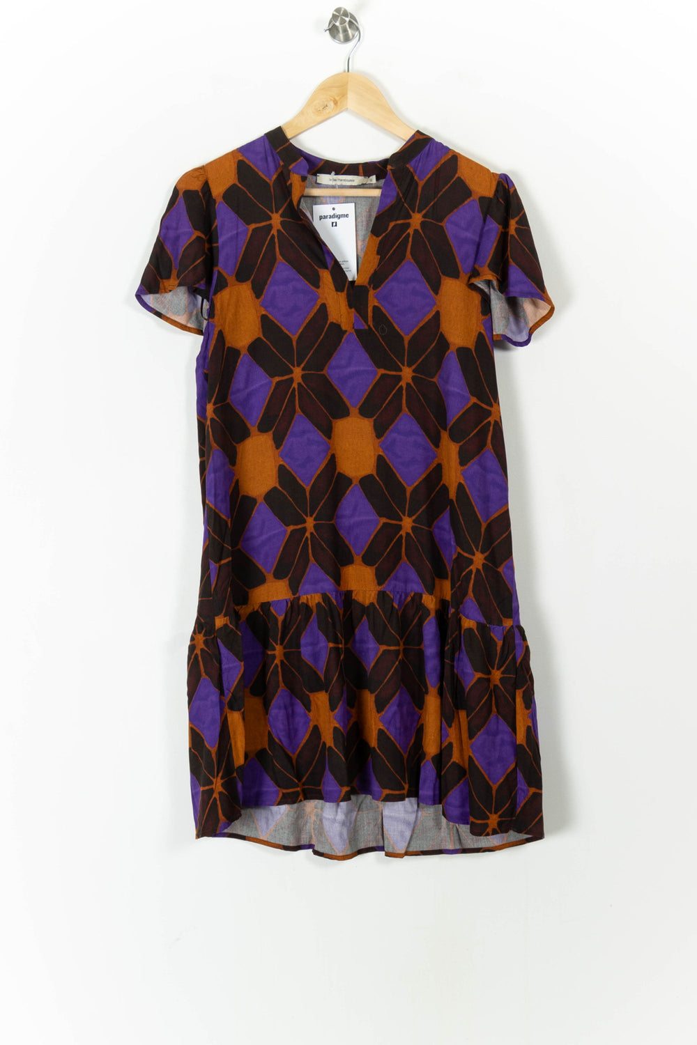 Robe Courte Violette et Marron - Taille L/40 de la marque La Fée Maraboutée | PARAD105539 - Vendu par Paradigme - Image 2