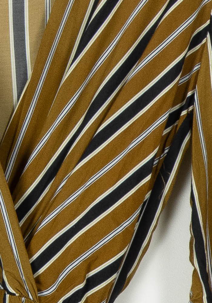 Robe Longue Rayée Moutarde et Noire - Taille L/40 de la marque La Fée Maraboutée | PARAD105548 - Vendu par Paradigme - Image 3