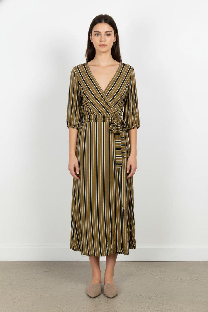 Robe Longue Rayée Moutarde et Noire - Taille L/40 de la marque La Fée Maraboutée | PARAD105548 - Vendu par Paradigme - Image 1