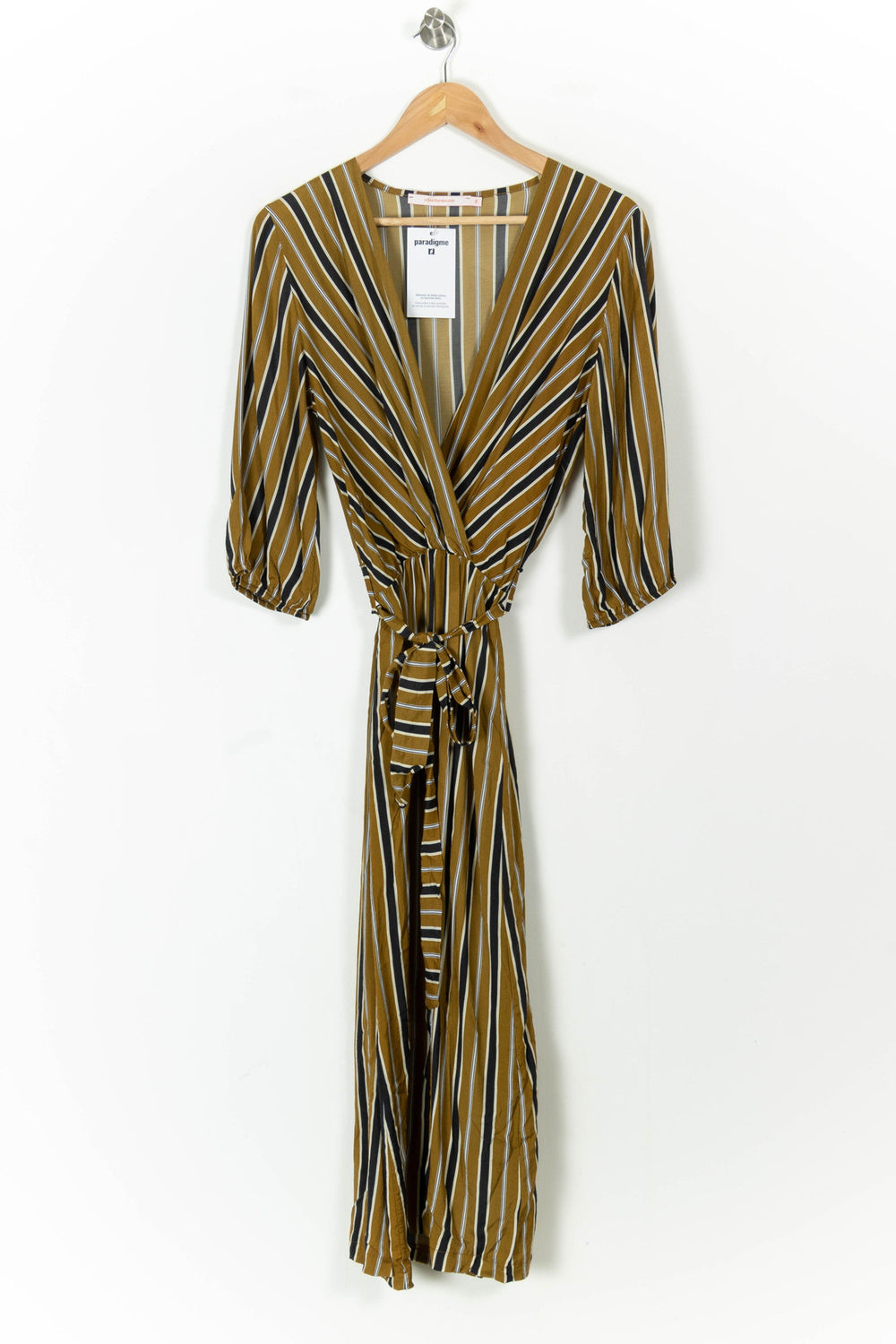 Robe Longue Rayée Moutarde et Noire - Taille L/40 de la marque La Fée Maraboutée | PARAD105548 - Vendu par Paradigme - Image 2