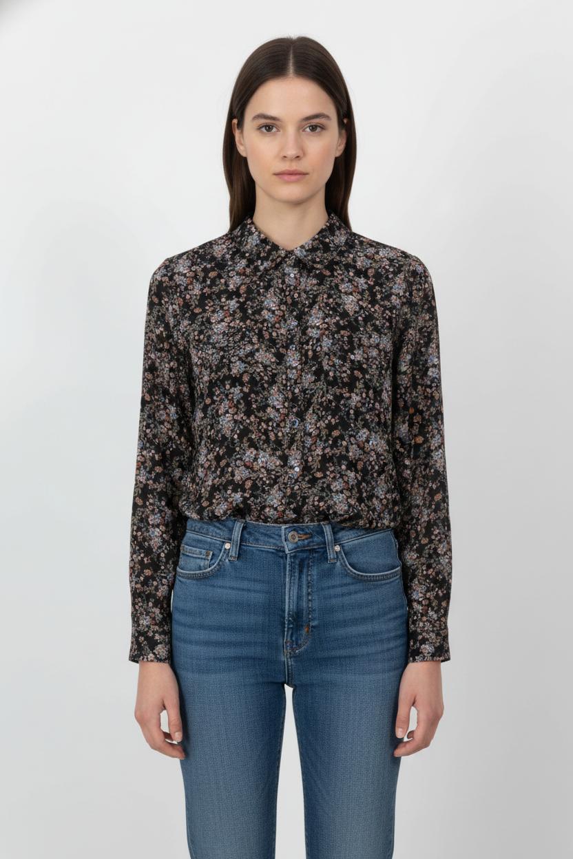 Chemise Fleurie Noire et Bleue - Taille M/38 de la marque Kookai | PARAD105562 - Vendu par Paradigme - Image 1