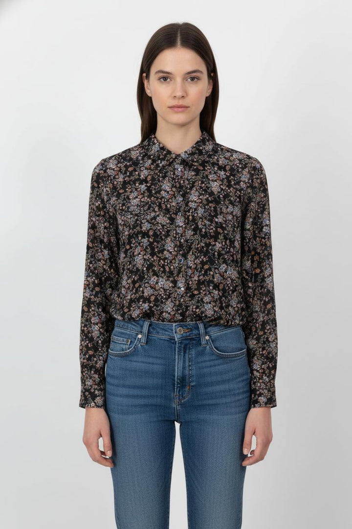 Chemise Fleurie Noire et Bleue - Taille M/38 de la marque Kookai | PARAD105562 - Vendu par Paradigme - Image 1