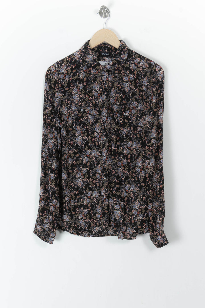 Chemise Fleurie Noire et Bleue - Taille M/38 de la marque Kookai | PARAD105562 - Vendu par Paradigme - Image 2
