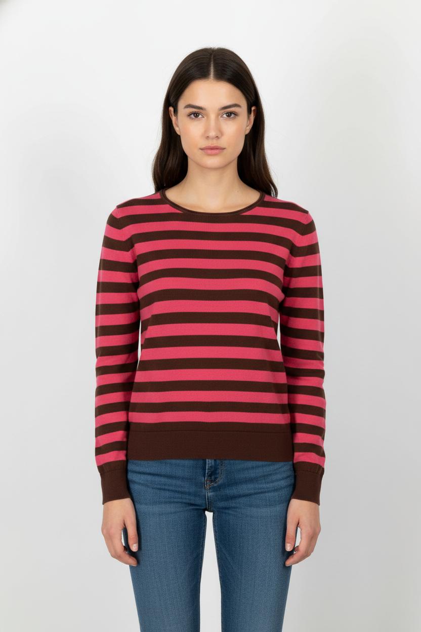 Pull Rayé Rose et Marron - Taille XL/42 de la marque Indies | PARAD105572 - Vendu par Paradigme - Image 1