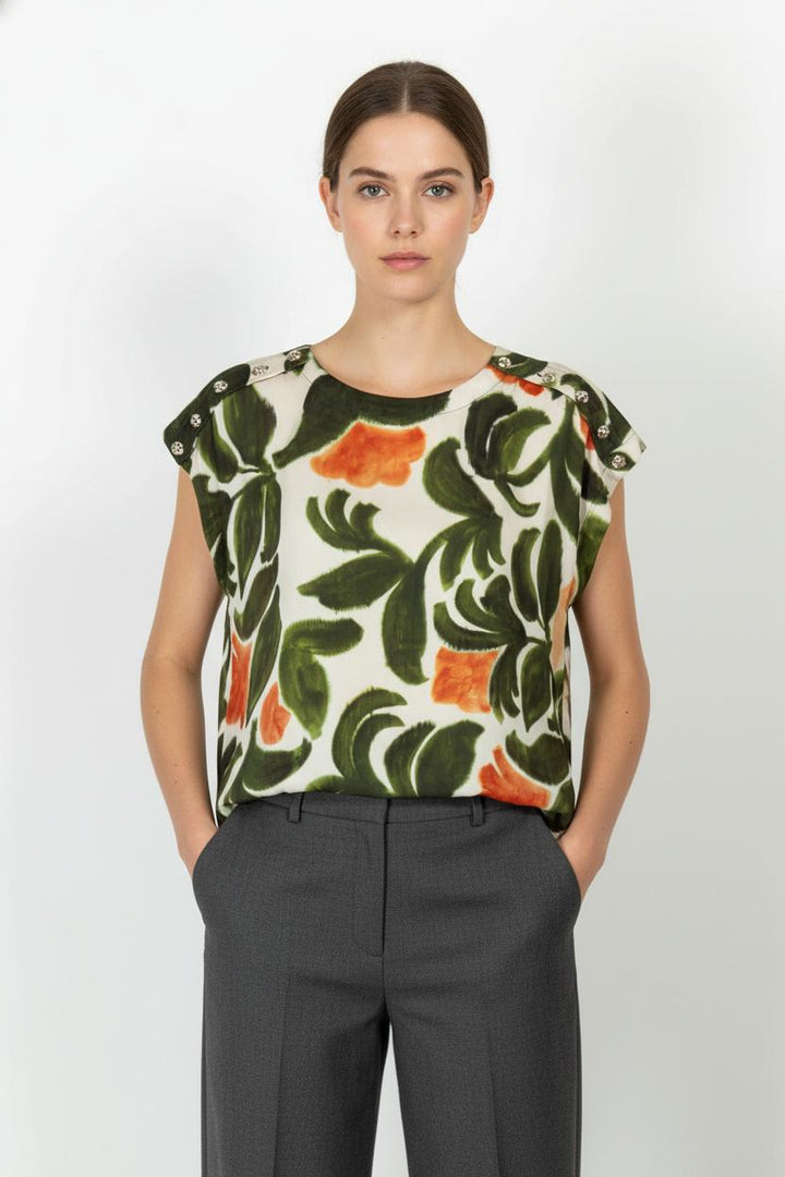 Blouse Verte et Orange - Taille XL/42 de la marque Indies | PARAD105604 - Vendu par Paradigme - Image 1